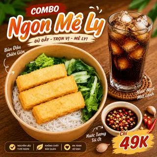 Combo Bún đậu hủ + Ly nước ngọt 700ml - 45.000 ₫ tại Mỹ Mỹ - Bún Nước Tương, Bún Mắm Nêm & Trái Cây - Huỳnh Tấn Phát