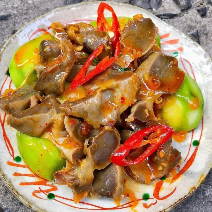 Hình ảnh Mề gà sốt thái+cóc non muối chấm 