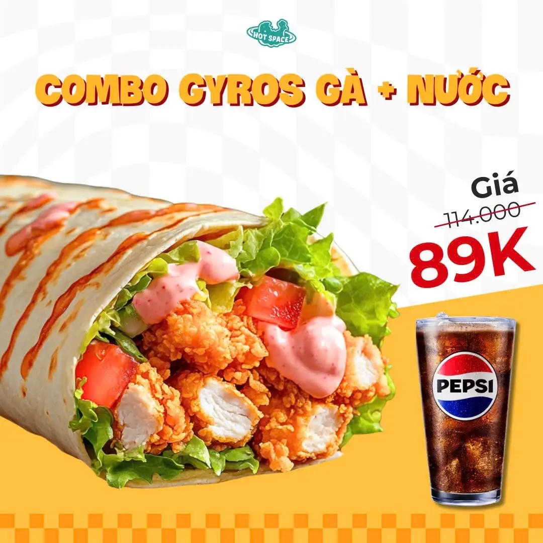 Combo S3: Gyros Gà + Nước - 69.000 ₫ tại Hot Space Chicken - Gà Rán Khổng Lồ - Nguyễn Thượng Hiền