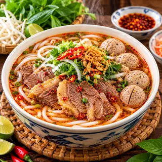 Hình ảnh Bún bò nạm - bò viên - đậm đà - thơm ngon - hợp gu người Sài Gòn