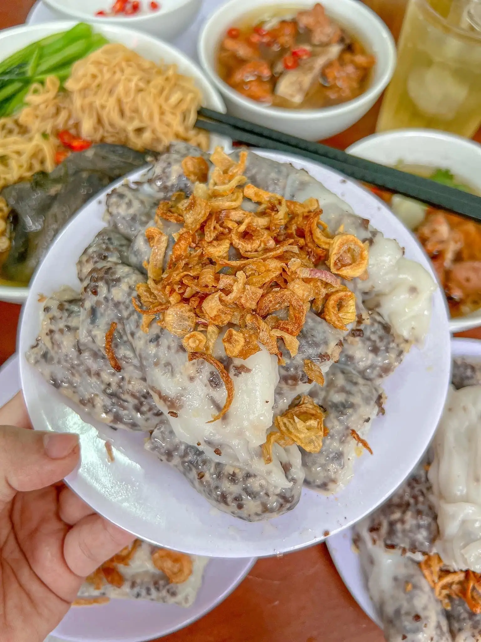 Hình ảnh bánh cuốn chả thịt nướng miếng