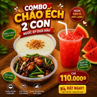 Combo cháo ếch 2 con + nước ép dưa hấu - 110.000 ₫ tại Cháo & Cơm Ếch 24H Happy - Phạm Văn Đồng