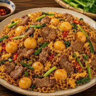 Hình ảnh mì xào bò trứng non