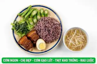 Hình ảnh Cơm gạo lứt - Thịt kho trứng - Rau luộc canh