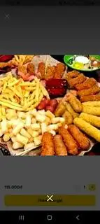 Hình ảnh combo viên chiên, Xúc Xích, khoai tây, nem chua rán, Phomai que