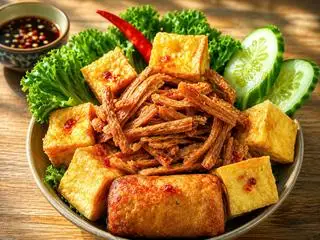 Hình ảnh Bún nước tương Ðậu hủ - Chả giò - Sườn non chay