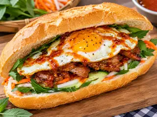 Hình ảnh Bánh mì thịt nướng - trứng ốp la