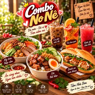 Hình ảnh Combo No Nê : Mỳ Trộn Thập Cẩm + Xôi Thịt Kho + Bánh Mì Pate Trứng Chả và 3 loại nước