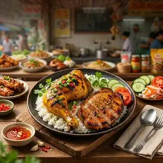 Hình ảnh cơm gà sườn