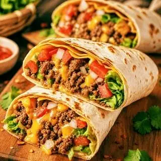 Hình ảnh Tacos gà xù+ bò bơ tỏi + ly nước ngọt 