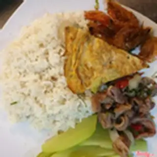 Hình ảnh Cơm - Tôm Rang - Gà Cựa Xào - Trứng Rán