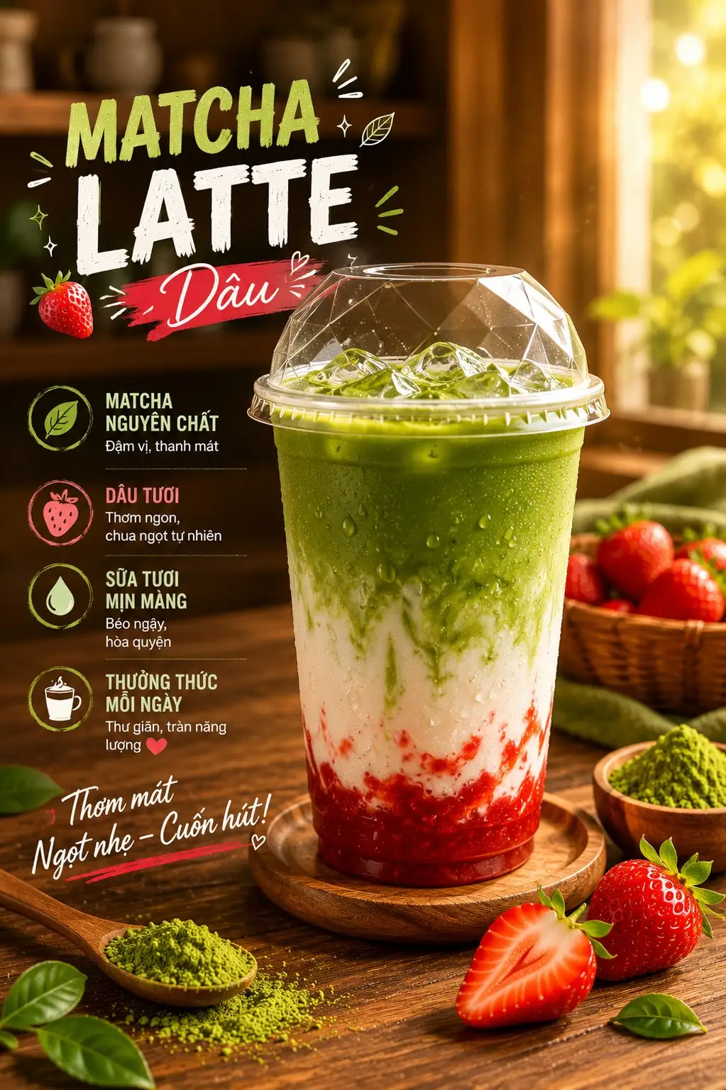 Hình ảnh Matcha latte dâu