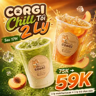 CORGI CHILL - 2 LY TỰ CHỌN - 59.000 ₫ tại Tiệm Trà CORGI - Tea & Latte - Bùi Đình Tuý