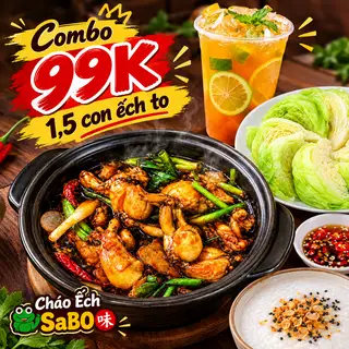 Hình ảnh Combo 1 người ngon: cháo, 1.5 ếch, trà tắc, rau cải luộc 