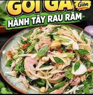 Hình ảnh GỎI GÀ HÀNH TÂY RAU RĂM ( nguyên con )