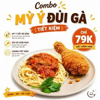 Hình ảnh combo mì ý đùi gà