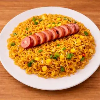 Hình ảnh Mì Trộn Xúc Xích + Trà Đào