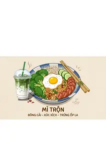 Hình ảnh Combo No 4: Mì trộn ốp la - xúc xích - Matcha/Cacao latte