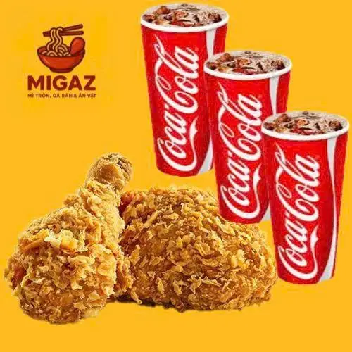Combo: 2 miếng gà rán + 3 ly Coca (L)  - 115.000 ₫ tại MIGAZ - Mì Trộn, Gà Rán & Ăn Vặt - Phạm Thế Hiển 