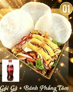 Hình ảnh Gỏi gà - bánh phồng tôm + coca