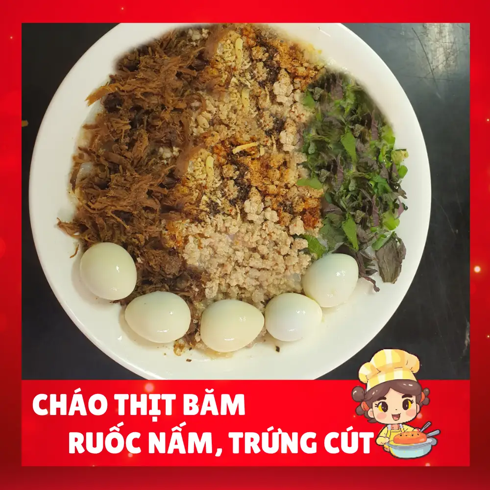 Hình ảnh Cháo thịt băm ruốc nấm trứng cút luộc