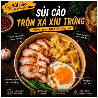 Sủi cảo nhân thịt trộn xá xíu trứng (Onsen/Ốpla) sốt Hoishin - 68.600 ₫ tại Sủi Cảo Trộn Thập Cẩm By Umee - Trương Quyền 