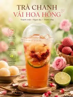 Hình ảnh Trà Chanh Vải Hoa Hồng - MUSTRY cốc 700ML