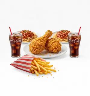 Hình ảnh 2 gà giòn + 2 mỳ ý + 1 khoai + 2 coca