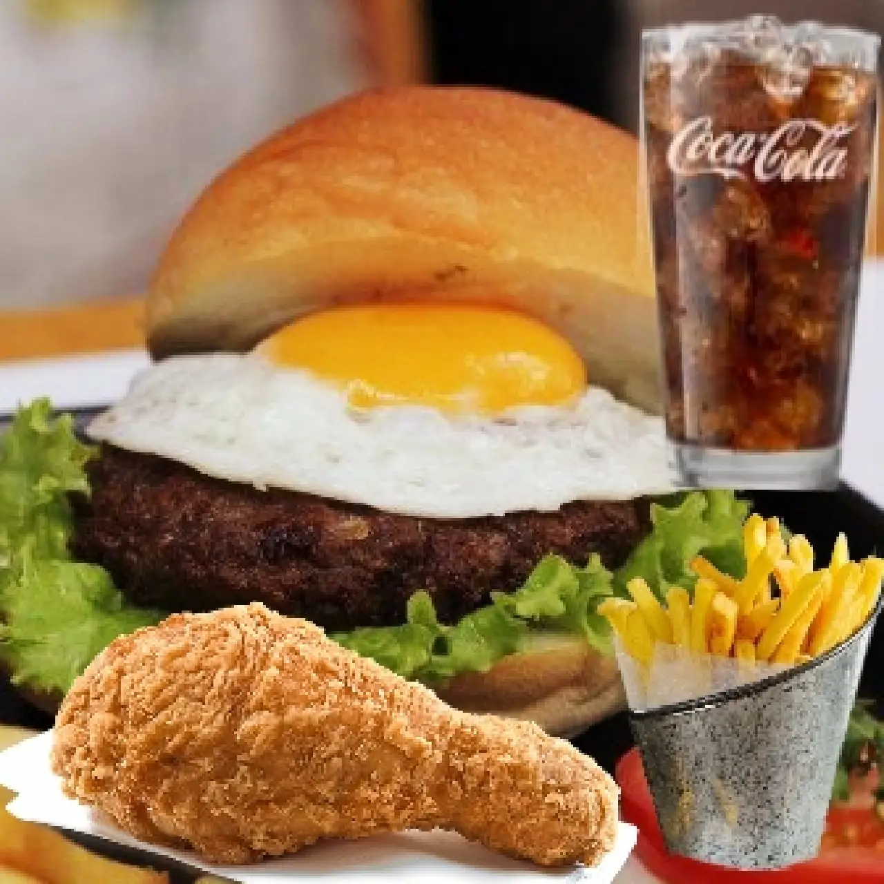 Hình ảnh Combo Hamburger Bò Trứng - Đùi Gà - Khoai - Coca