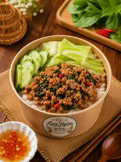 Hình ảnh Cơm Thịt Bằm Xào Lá Quế