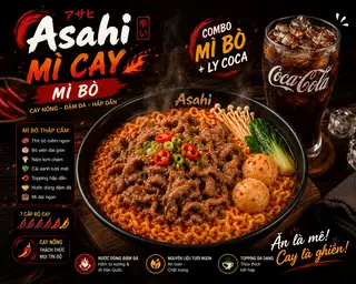 Mì cay ba chỉ bò Mỹ + Ly coca - 65.000 ₫ tại Mì Cay ASAHI - Đường Số 30