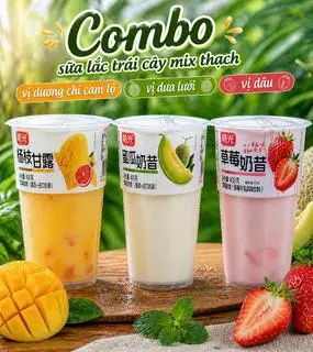 ComBo 3  Ly Sữa Lắc Trái Cây Mix Thạch Gồm 1 Ly Vị Dương Cam Chi Lộ Và 1 Ly Vị Dưa Lưới Và 1 Ly Vị Dâu - 99.000 ₫ tại Nước Sữa Chua Trái Cây Thạch YOBAO - Võ Văn Kiệt