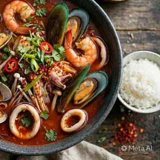 Hình ảnh cơm súp hải sản cay đặc biệt