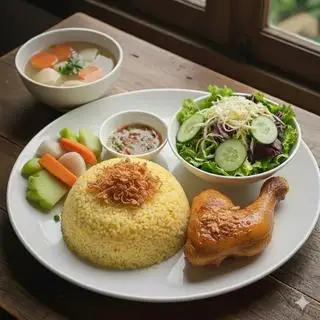 Hình ảnh cơm đảo gà chiên mắm ( cơm kèm hành phi.) 