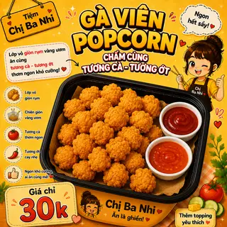 gà viên popcorn - 30.000 ₫ tại Chụy Ba Nhi - Bánh Tráng, Mì Trộn & Cá Viên Chiên - Phạm Thế Hiển