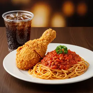 Phần Ăn Mỳ Ý Bò Bằm Kèm Gà Rán Và Ly Nước Ngọt (Spaghetti Jollibee Style) - 116.000 ₫ tại Delica - Mỳ Ý Và Pizza - Phan Văn Trị