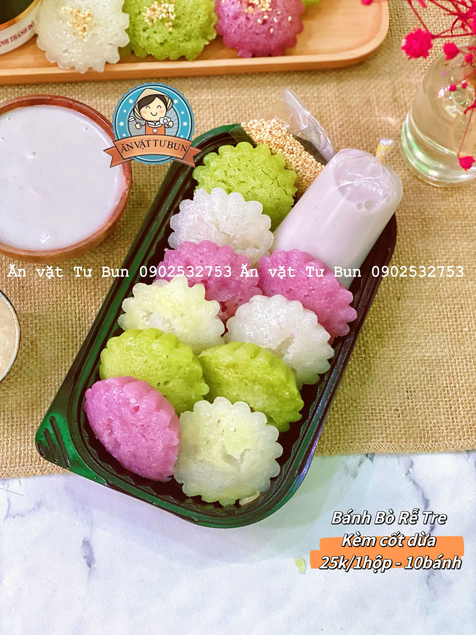 1hộp - 10 Bánh Bò Rễ Tre + cốt dừa  - 43.000 ₫ tại Ăn Vặt Tư Bun - Đoàn Văn Bơ