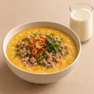 Hình ảnh Combo Cháo Thịt Bằm Bí Đỏ + Sữa Đậu Nành