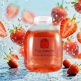 Hình ảnh Trà kombucha dâu tây dịu nhẹ - không ga tặng kèm cốc đá