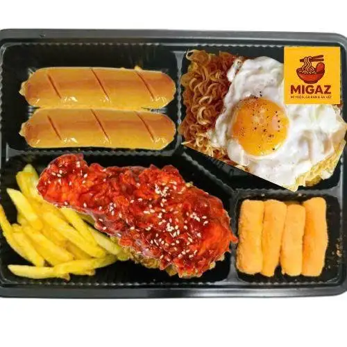 Box 5 - Mì Trộn Indomie Trứng - Gà Rán Sốt - Khoai Tây Chiên - 2 Xúc Xích - Bánh Gạo Lắc Phô Mai - 150.000 ₫ tại MIGAZ - Mì Trộn, Gà Rán & Ăn Vặt - Phạm Thế Hiển 