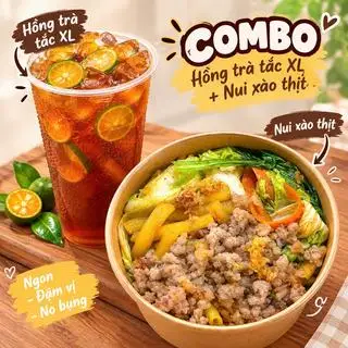 Hình ảnh Nui Xào Thịt Bằm + Hồng Trà Tắc XL