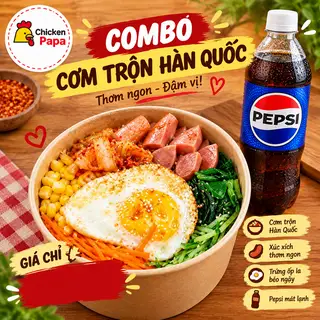 Hình ảnh combo cơm trộn xúc xích - trứng ốp la + pepsi