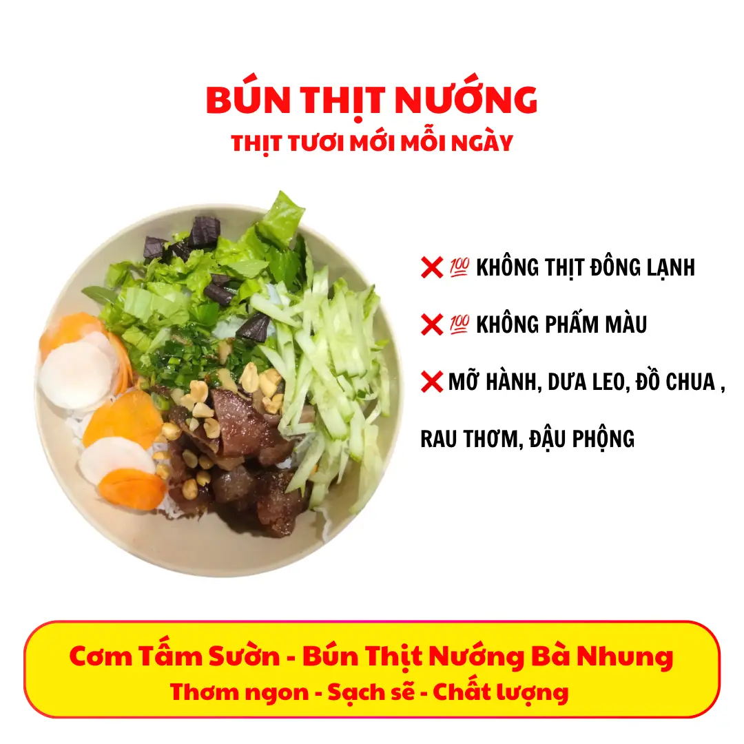 Bún thịt nướng - 59.000 ₫ tại Bà Nhung - Tiệm Cơm & Bún Thịt Nướng - Phạm Văn Chiêu
