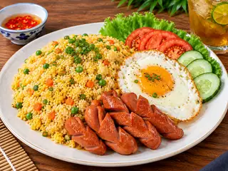 Hình ảnh cơm chiên trứng ốp la xúc xích