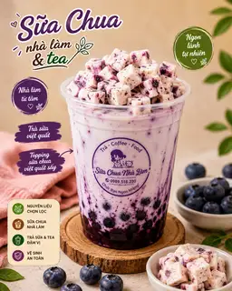 Hình ảnh Latte việt quất sữa chua sấy thăng hoa