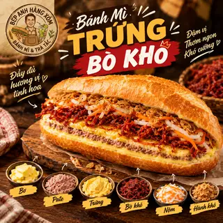 Hình ảnh Bánh Mì Trứng Bò Khô + Trà Chanh