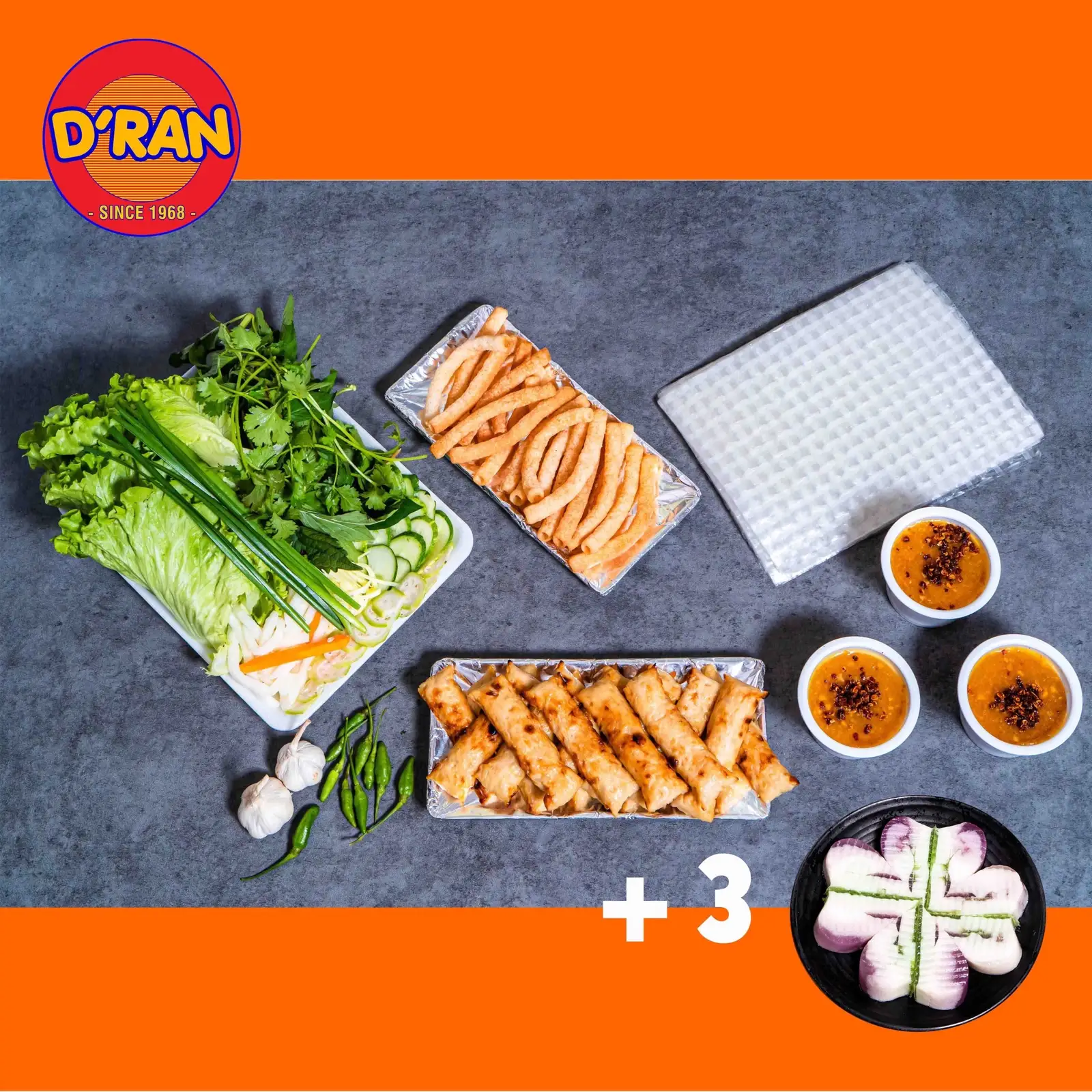 COMBO 3: Nem nướng D’ran Phần 3 Người + 3 Rau câu hoa tuyết tứ vị - 341.000 ₫ tại Nem Nướng D’ran - Since 1968 - Nguyễn Quý Đức