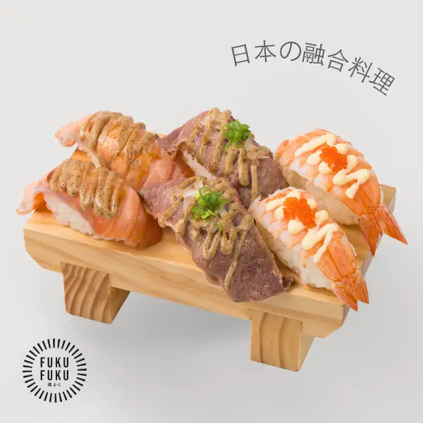 Hình ảnh Cơm Nigiri Sear Salmon Wagyu Prawn Mixed