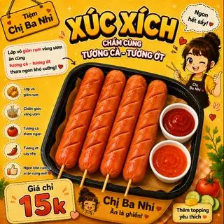 xúc xích  - 15.000 ₫ tại Chụy Ba Nhi - Bánh Tráng, Mì Trộn & Cá Viên Chiên - Phạm Thế Hiển