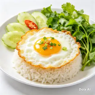 Hình ảnh cơm phủ trứng + canh chua 